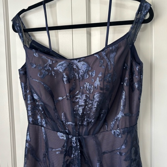 RENE RUIZ COLLECTION Navy Floral Sequin Fit-&-Flare Gown Off Shoulder Strapless - Picture 5 of 10